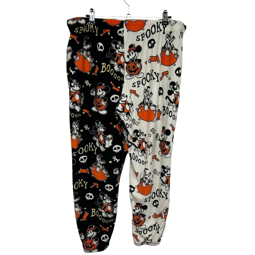 Disney Mickey Minnie Halloween‎ Fleece Pajama Pants L Spooky Cozy Loungewear - Picture 2 of 9